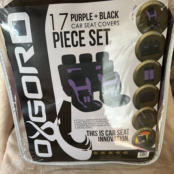 NWOT Oxgord 17 Piece Set Car Seat Covers Purple and Black in Original Packaging - Picture 1 of 6